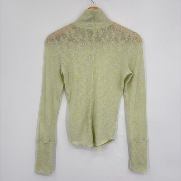 Free People Intimately “You And I” Floral Turtleneck Thermal, Sz XS, Light Green - Picture 4 of 11